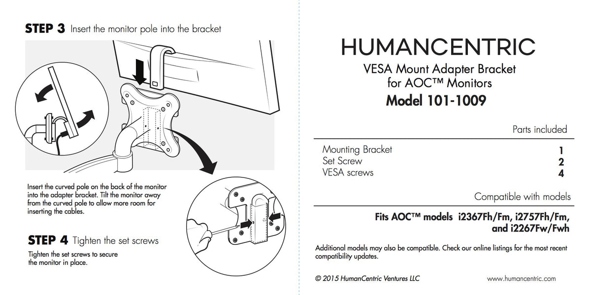 HumanCentric VESA Mount Adapter Bracket for AOC