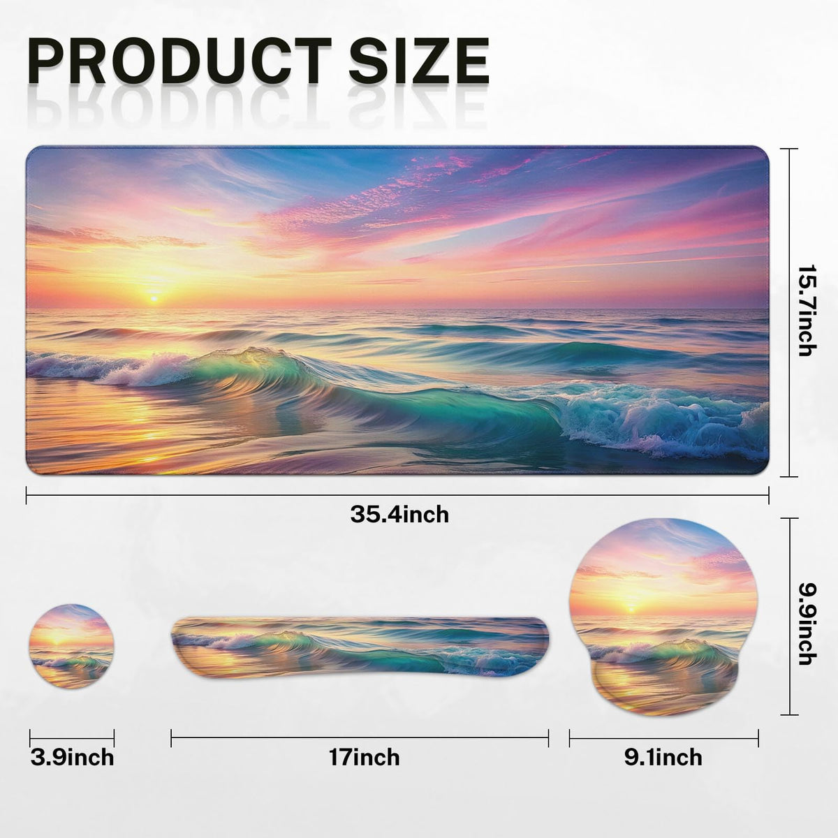 Britimes Keyboard Mouse Pad Set, 4 in 1 Desk Mat Set, Sunset Beach