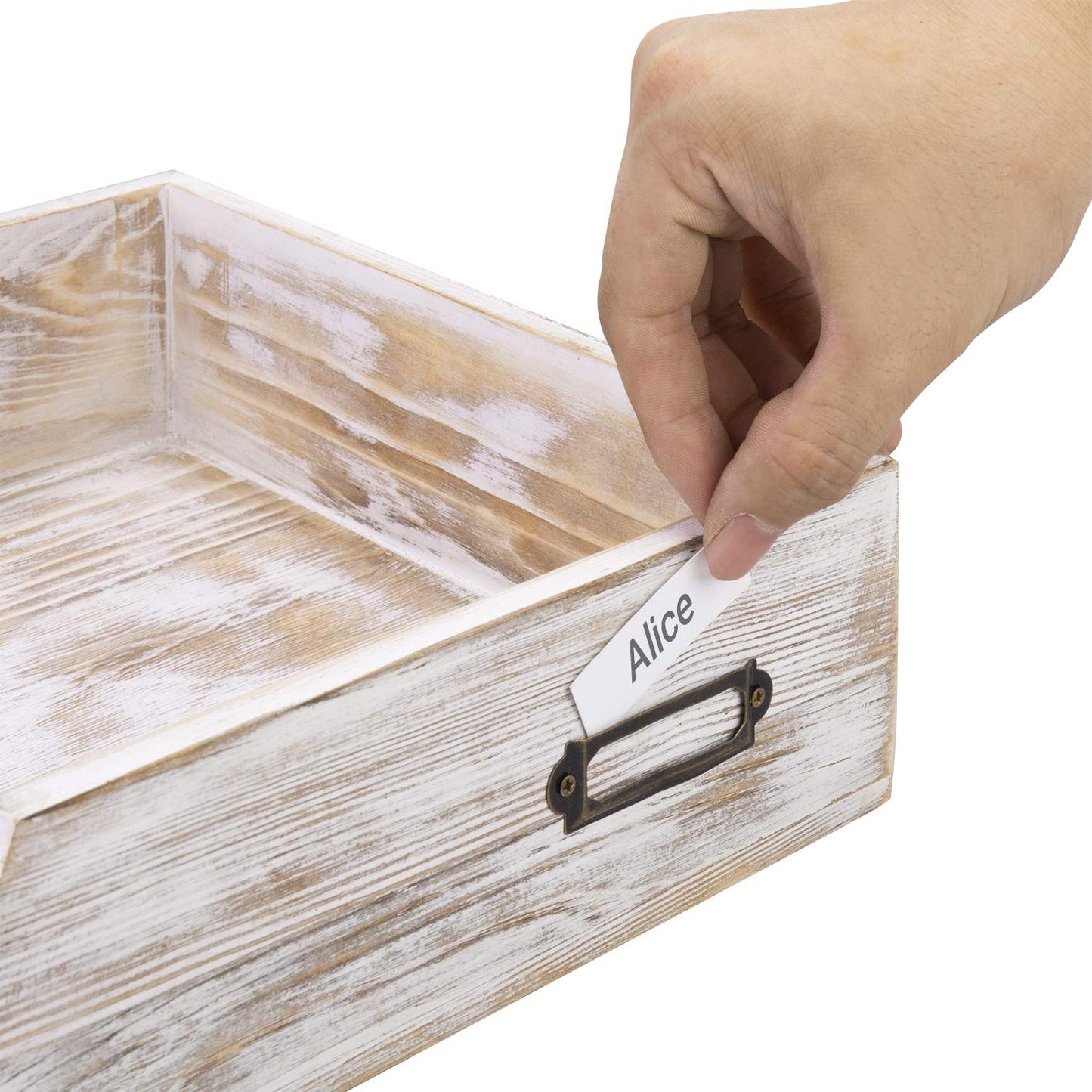 MyGift Whitewashed Wood Letter Tray, Desktop Paper File Organizer Box