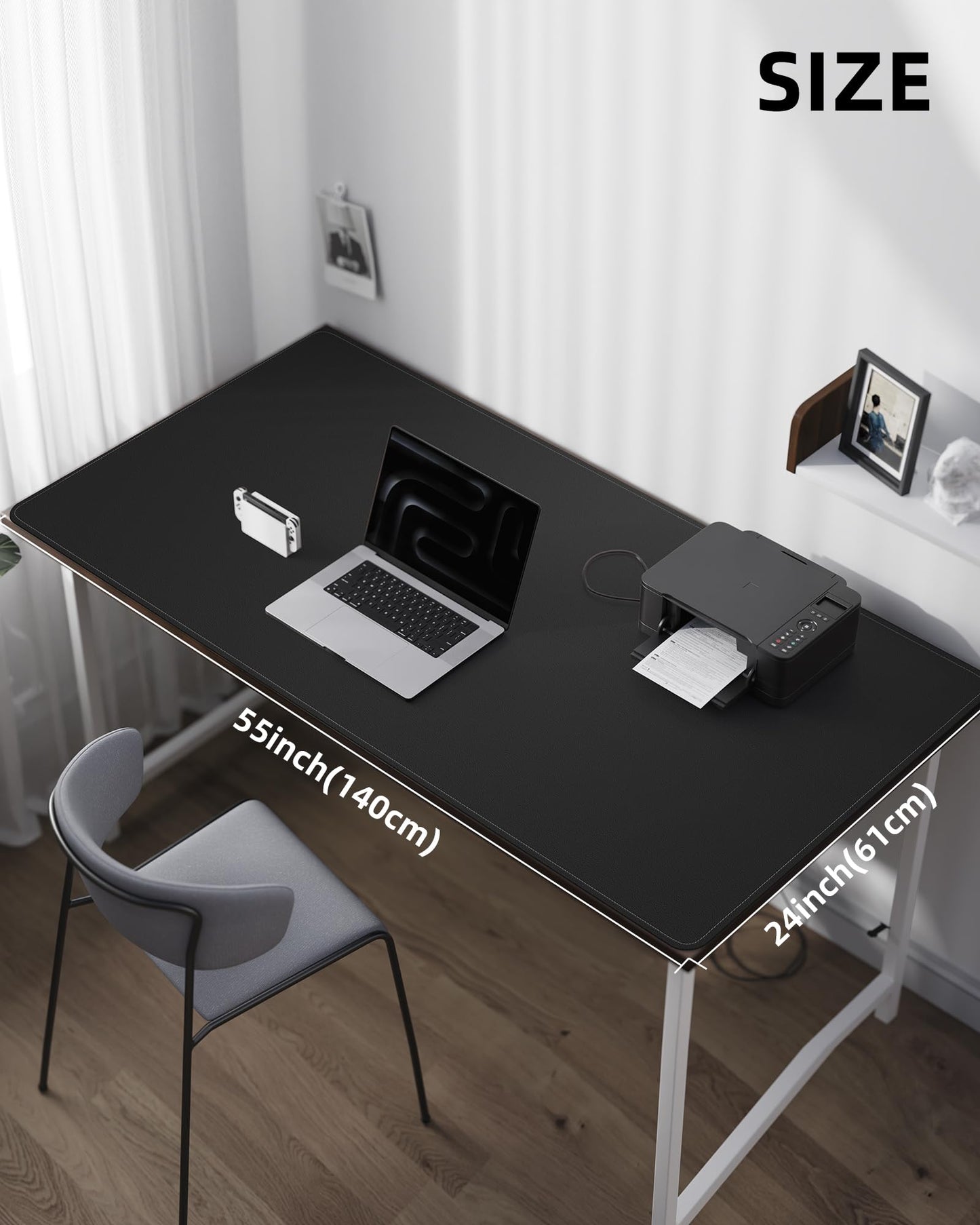 AFIING Large Desk Mat 55" x 24" - PU Leather Desk Pad Protector, Waterproof Non-Slip Extended Mouse