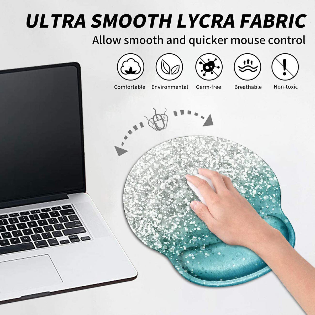 Ergonomic Mouse Pad with Wrist Support Gel, Glitter Blue Sparkle Gaming Mousepad with Wrist Rest