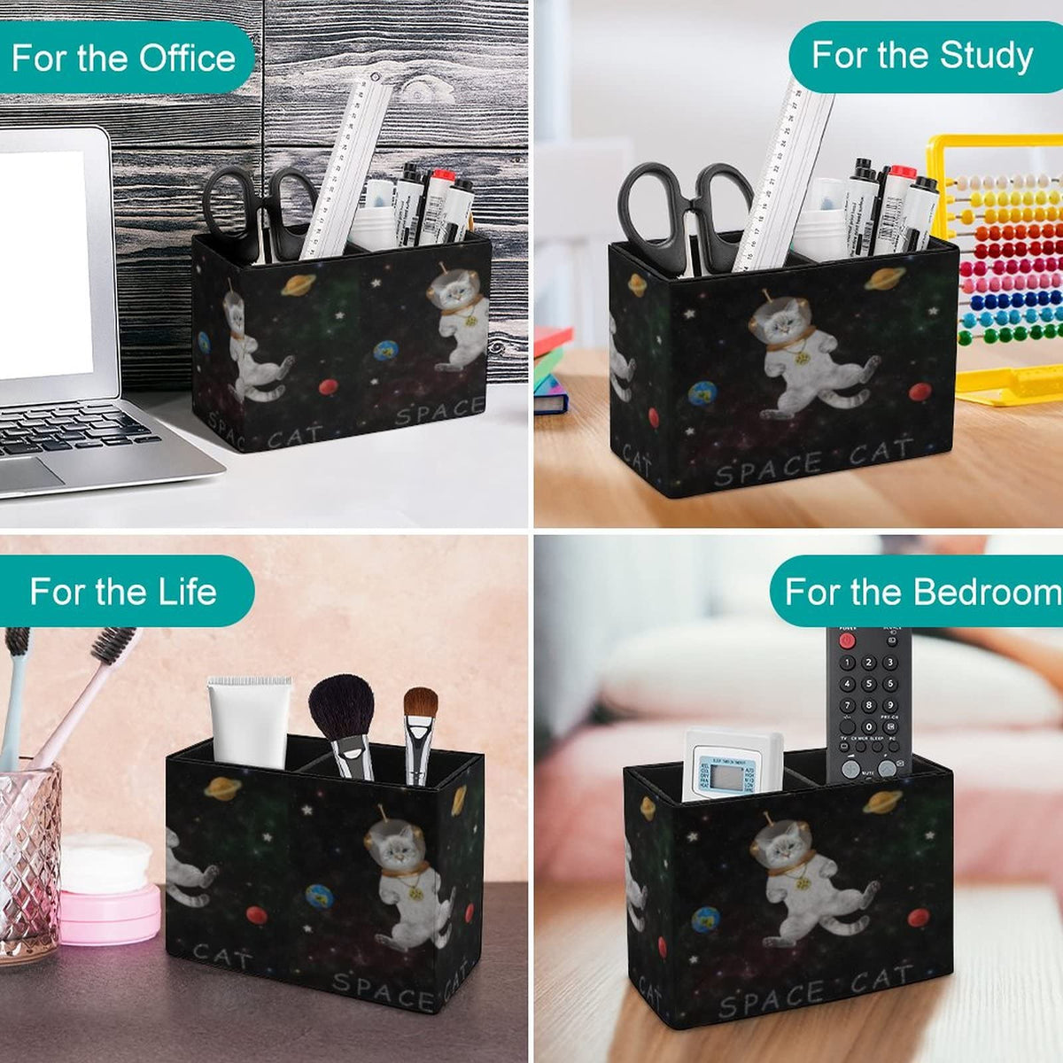 Niapessel Pencil Holder for Desk, Cat Astronaut Outer Space Pen Holder Storage Desktop Pen