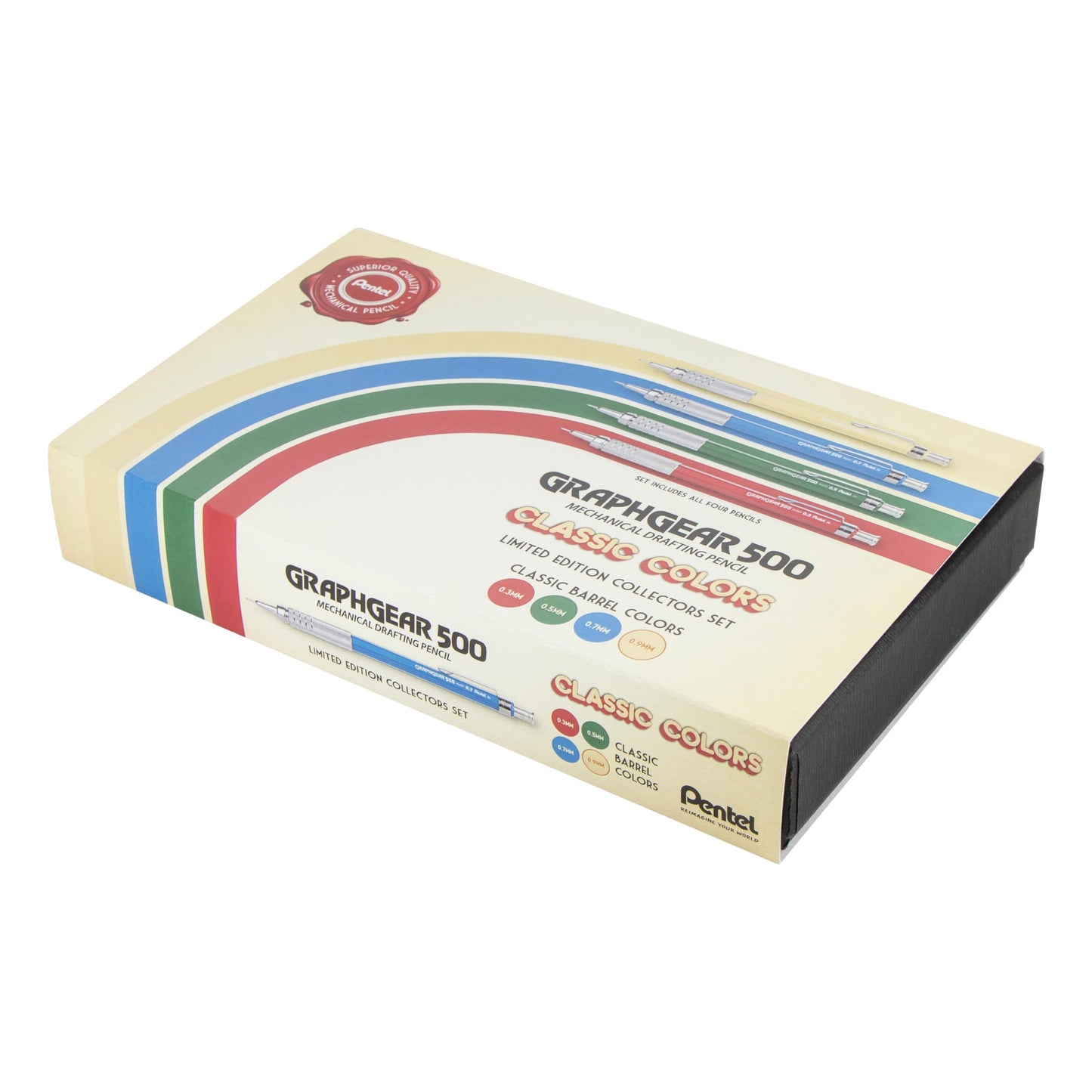 Pentel GraphGear 500 Limited Edition Mechanical Pencil, Classic Colors Box Set, 0.3, 0.5, 0.7