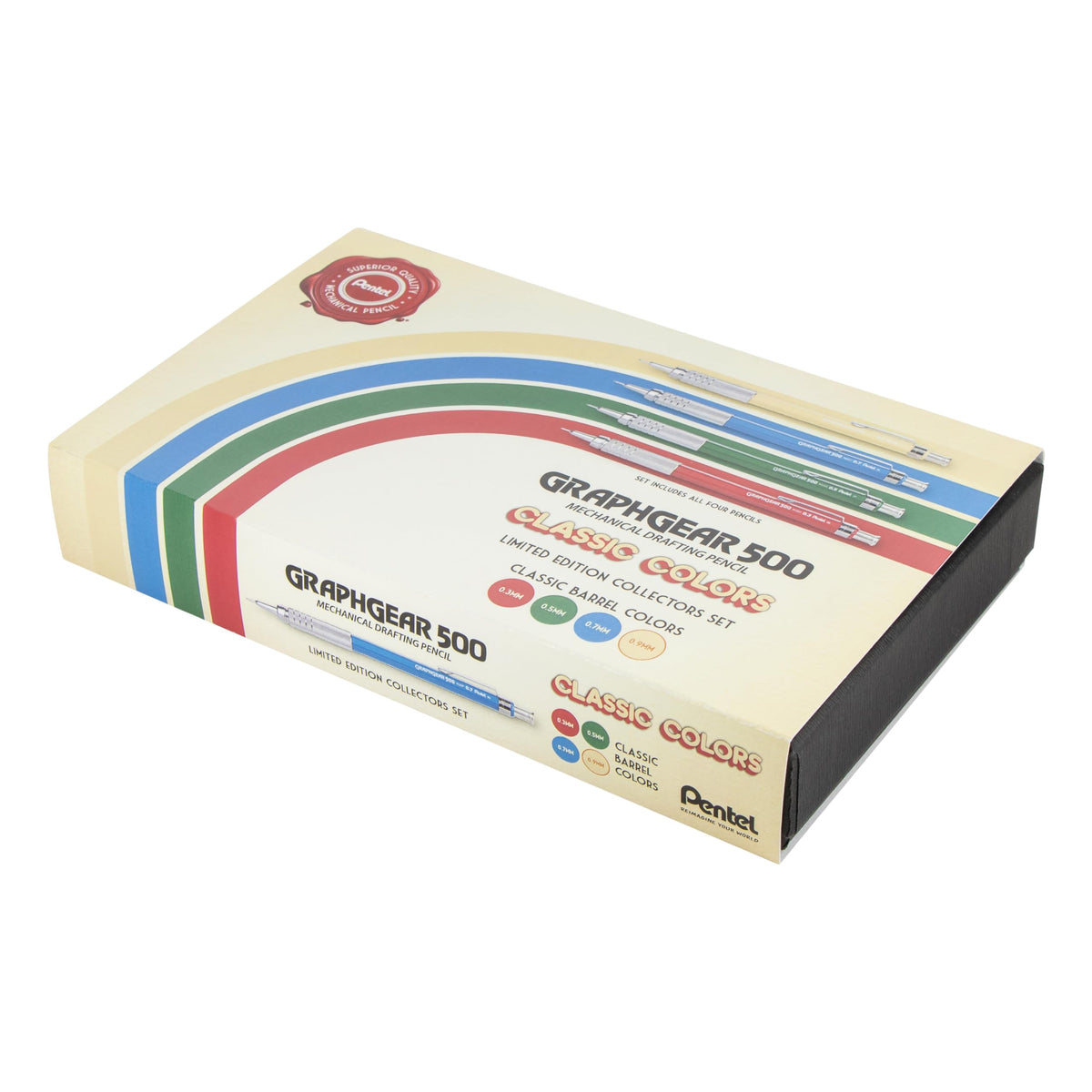 Pentel GraphGear 500 Limited Edition Mechanical Pencil, Classic Colors Box Set, 0.3, 0.5, 0.7