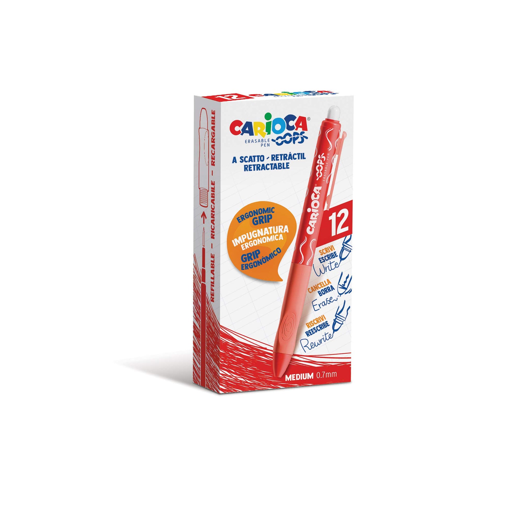 Carioca Oops Retractable Red | Erasable Refillable Retractable Ballpoint Pens Set for School