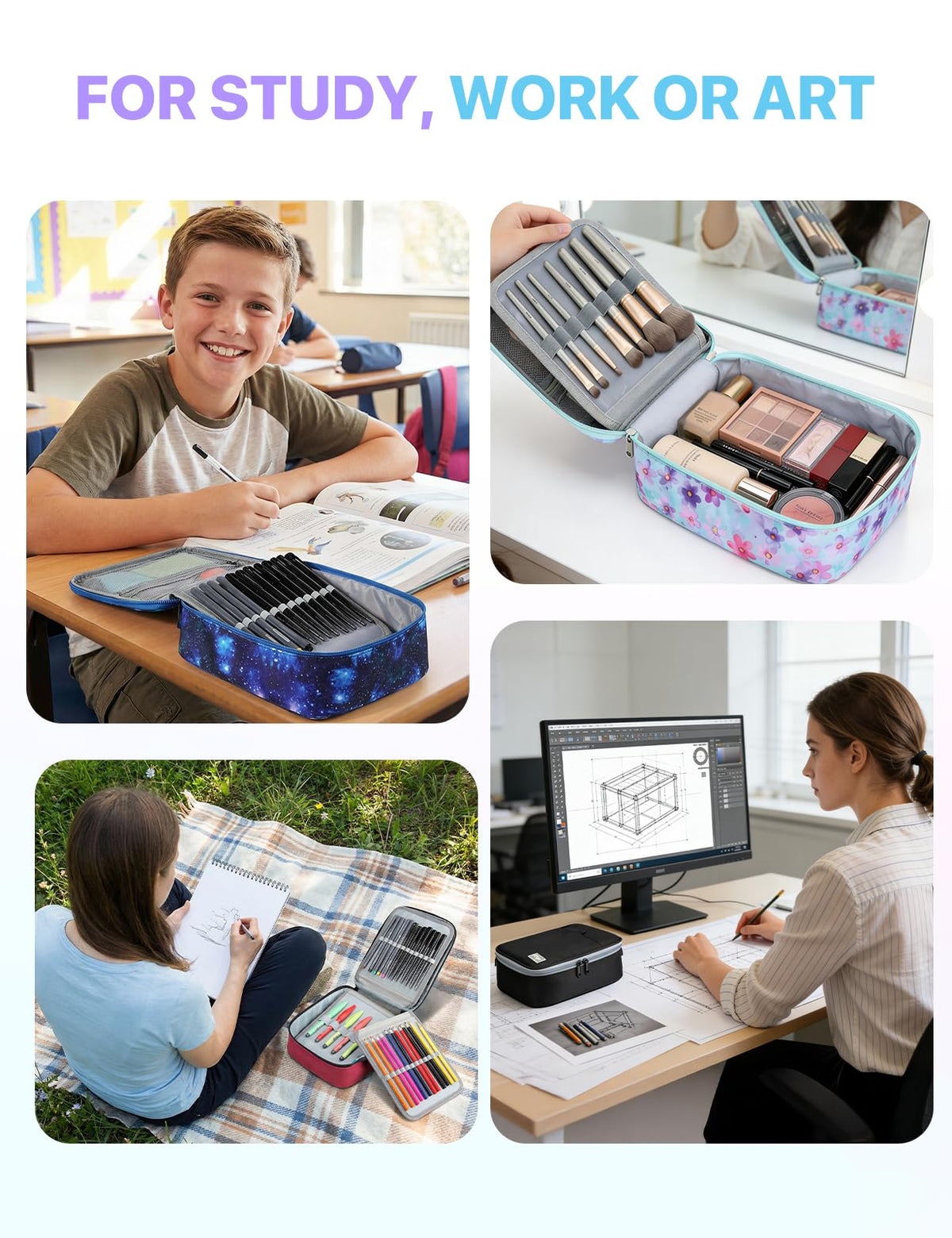 Kasqo Large Pencil Case, 54-Slot Pen Marker Organizer with 5 Layers, Floral