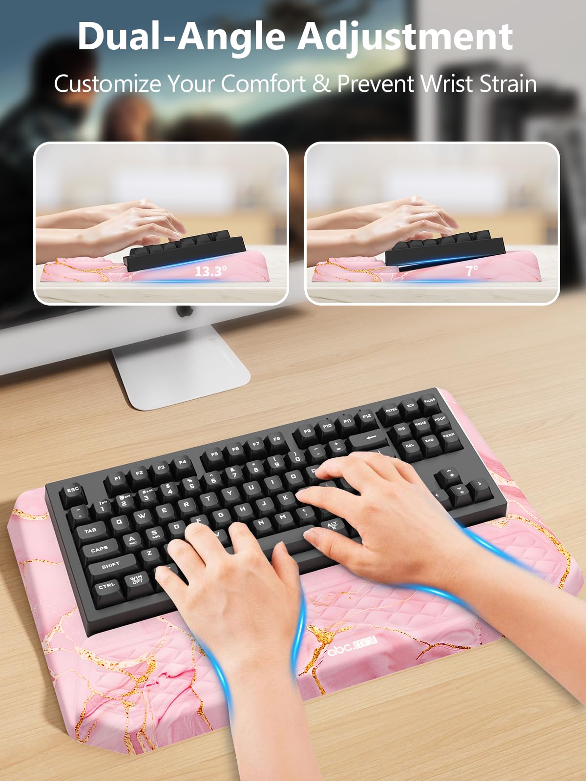 2-in-1 Ergonomic Keyboard Stand with Wrist Rest, Pink Marble