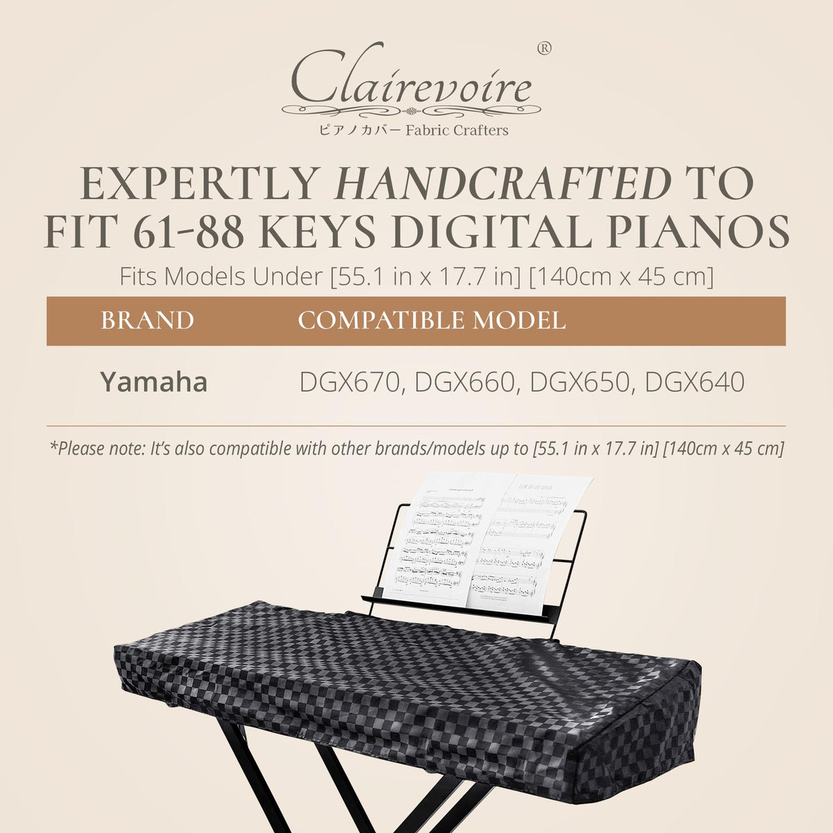 Clairevoire Waterproof Keyboard Piano Cover Cloth for Yamaha DGX670, DGX660, DGX650, Keyboard