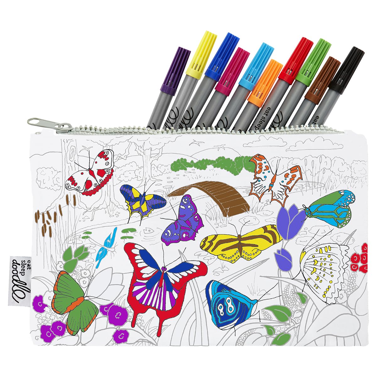 eatsleepdoodle Cotton Butterfly Coloring Pencil Case, 10pk Washable Markers