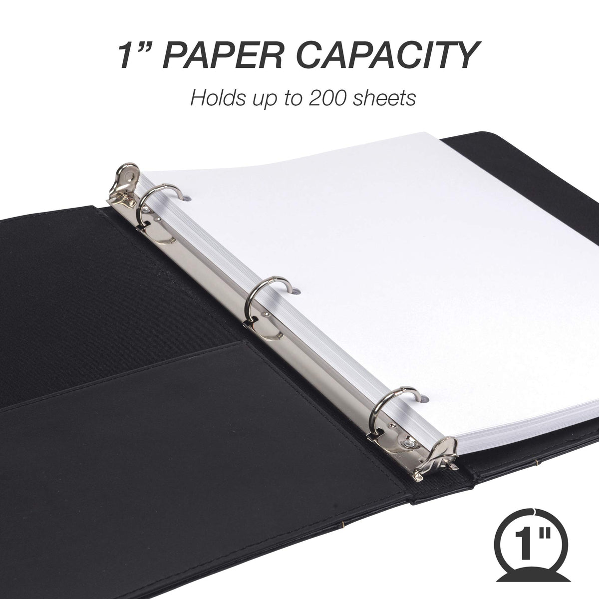 Samsill 1 Inch 3 Ring Binder, Leather, Black with Contrast Stitching, 8.5X 11 Inch, 3 Rings