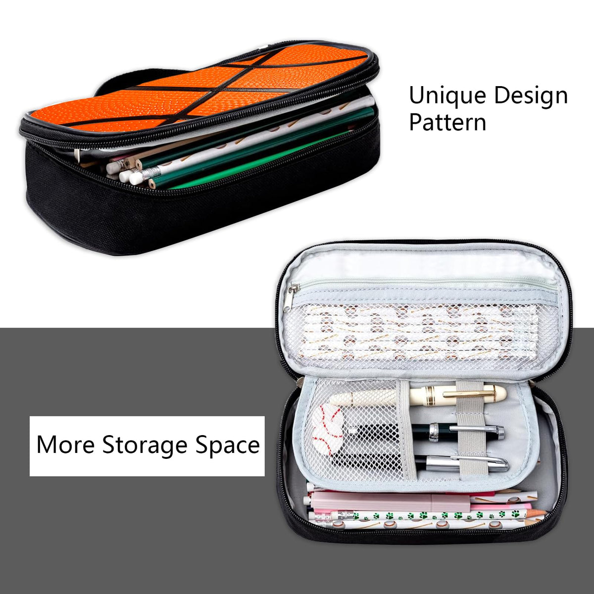 ROVOZAR Basketball Pen Holder Large Capacity Pen Bag With Compartment Zipper Pouch For Women Men
