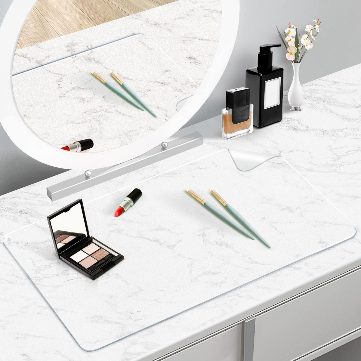 Makeup Mat for Vanity to Protect Desk Top, PVC Desk Mat, 31.5x15.7in, Clear