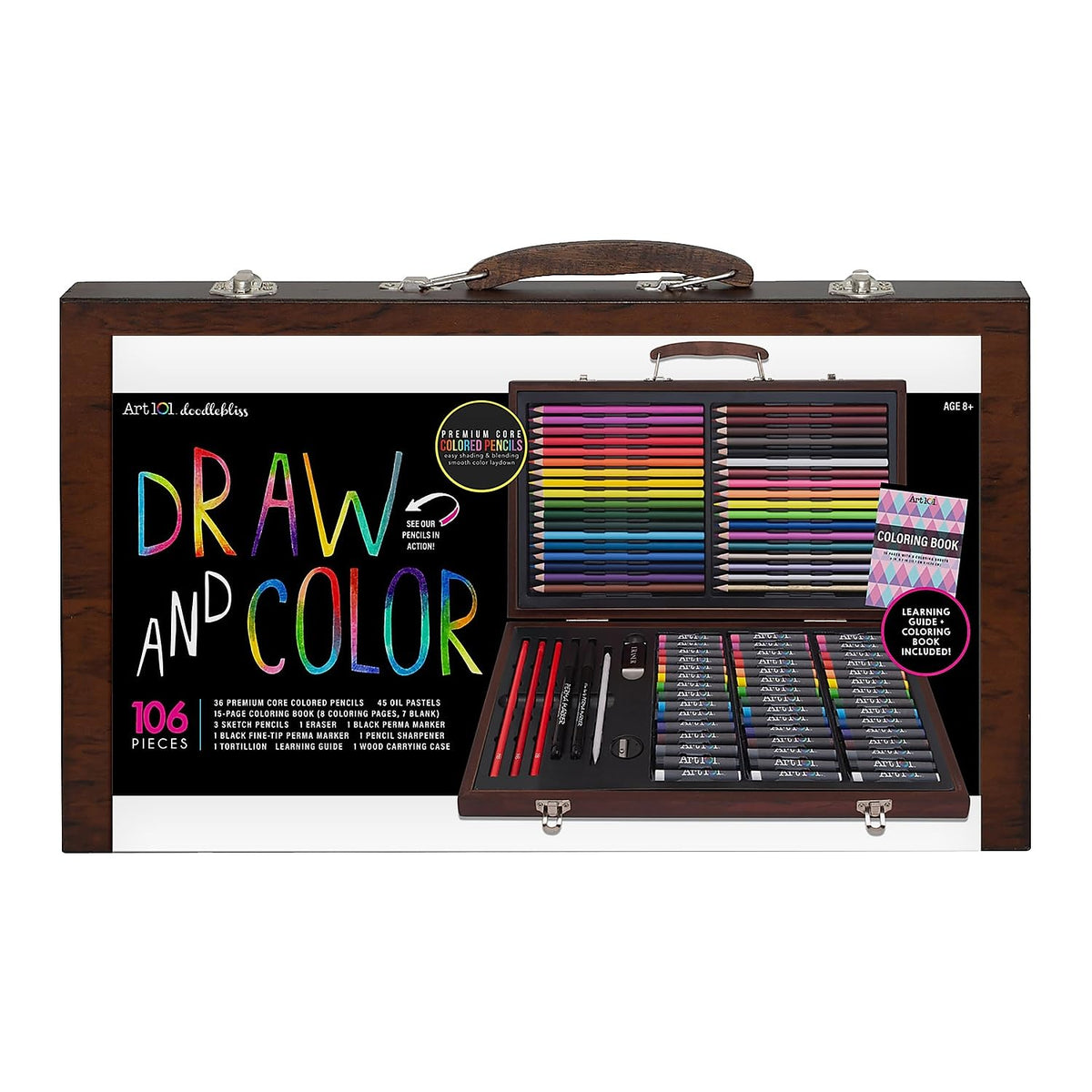 Art 101 Draw and Color Art Set, Assorted Colors, 106 Pieces (53106)