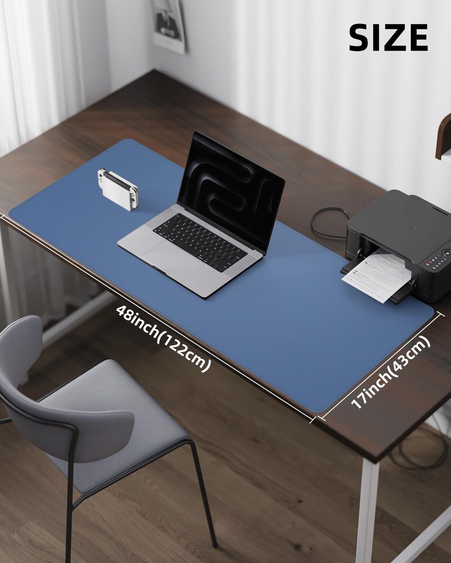 Leather Desk Pad Protector- 48" x 17" Office Desk Mat, Non-Slip PU Leather Mouse Pad, Waterproof