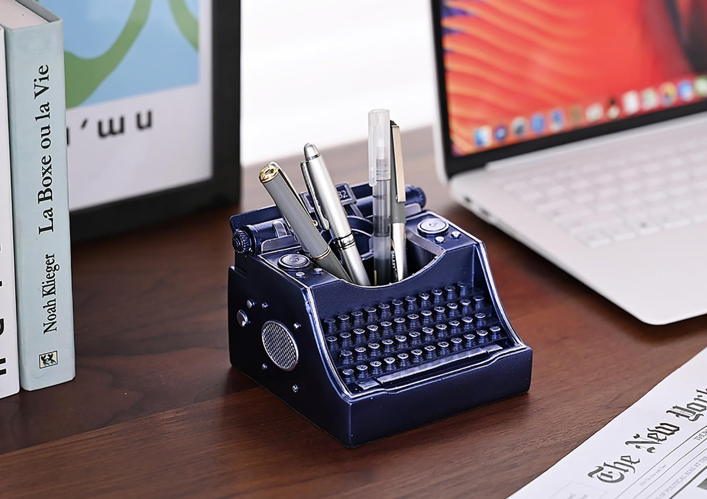 Amoysanli Retro Typewriter Pen Holder Desk Organizers for Writer's Blue