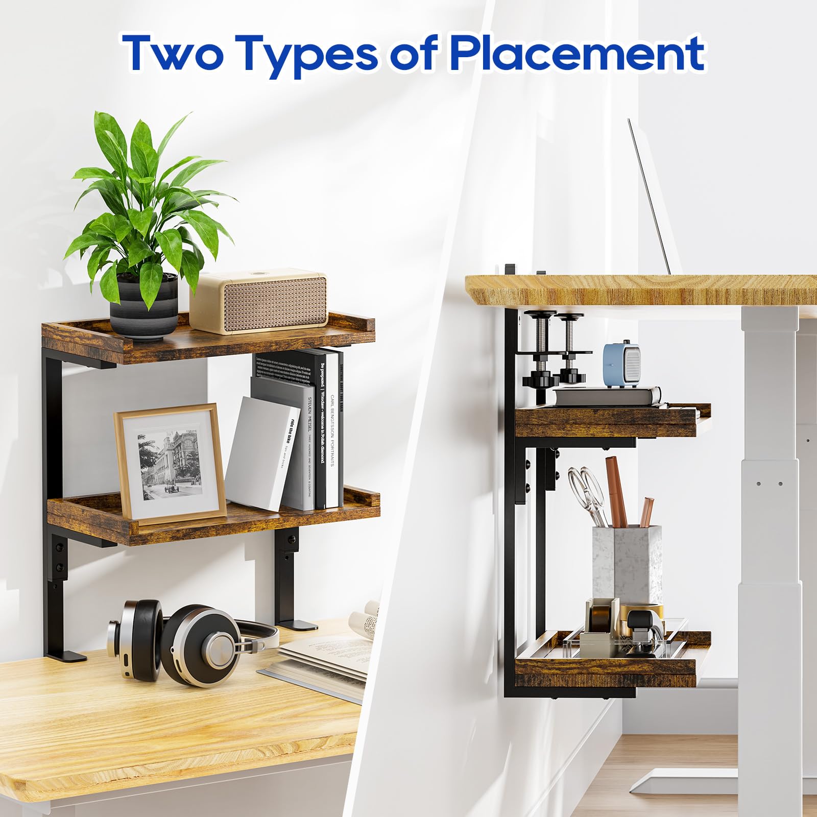 ART-GIFTREE Clamp On Desk Shelf 2-Tier, 12.6 inche Wood Shelving Unit for Office Desk/Gaming