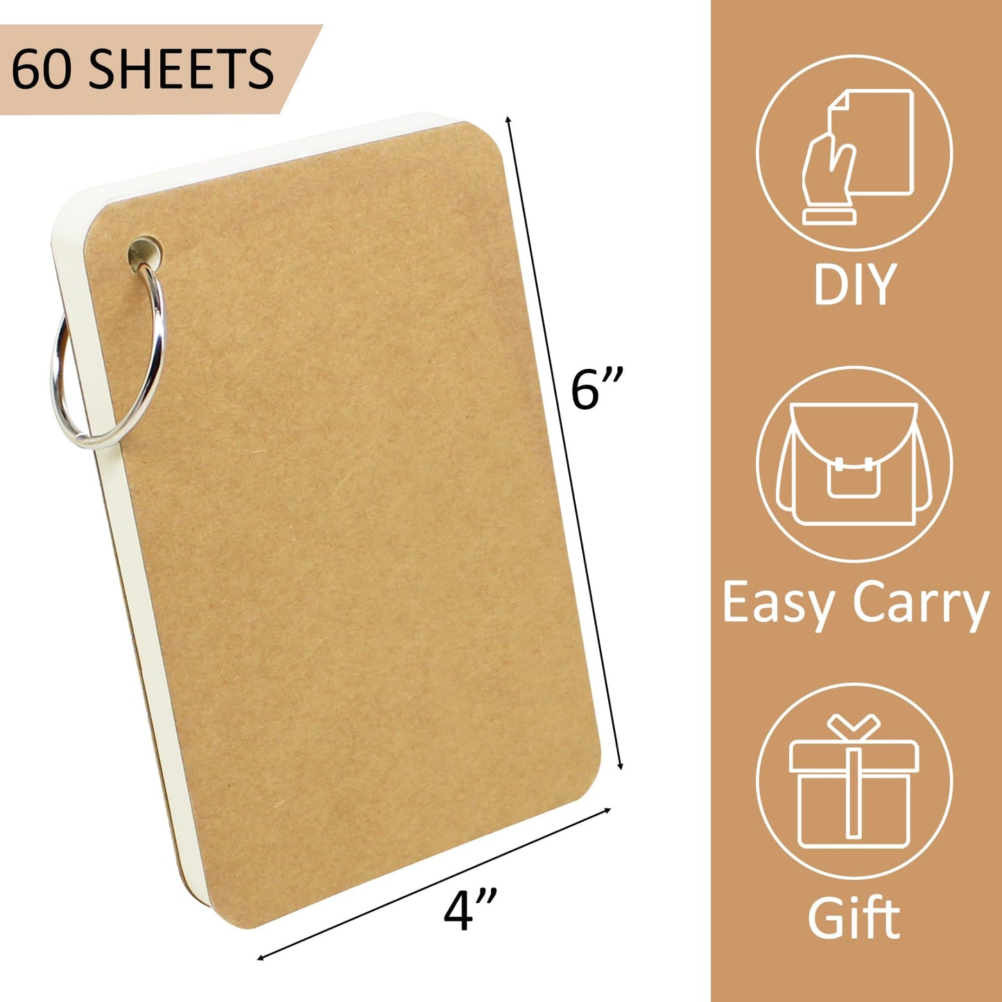 zmybcpack 6 Pack 4x6 Inch Blank Flash Cards with Binder Rings