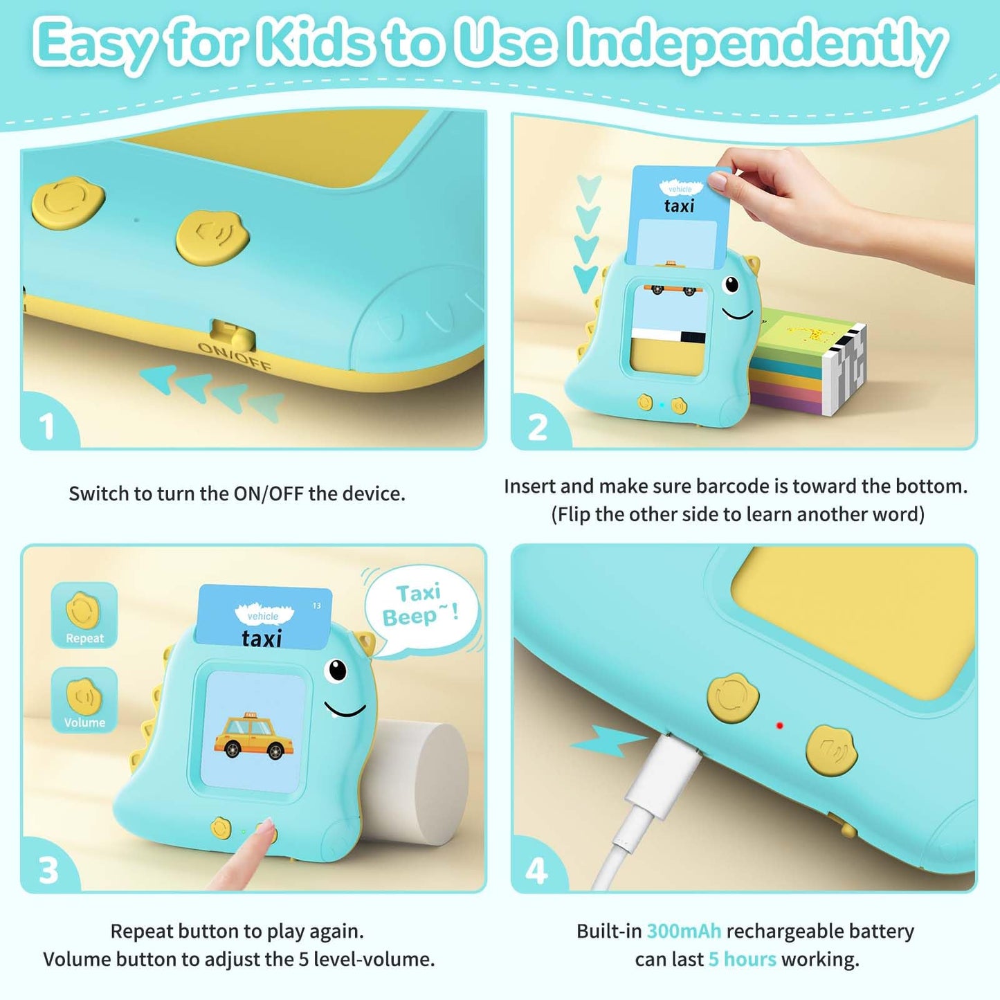 Alotwan Talking Flash Cards, English Learning Toys for Ages 2-4 (Blue)