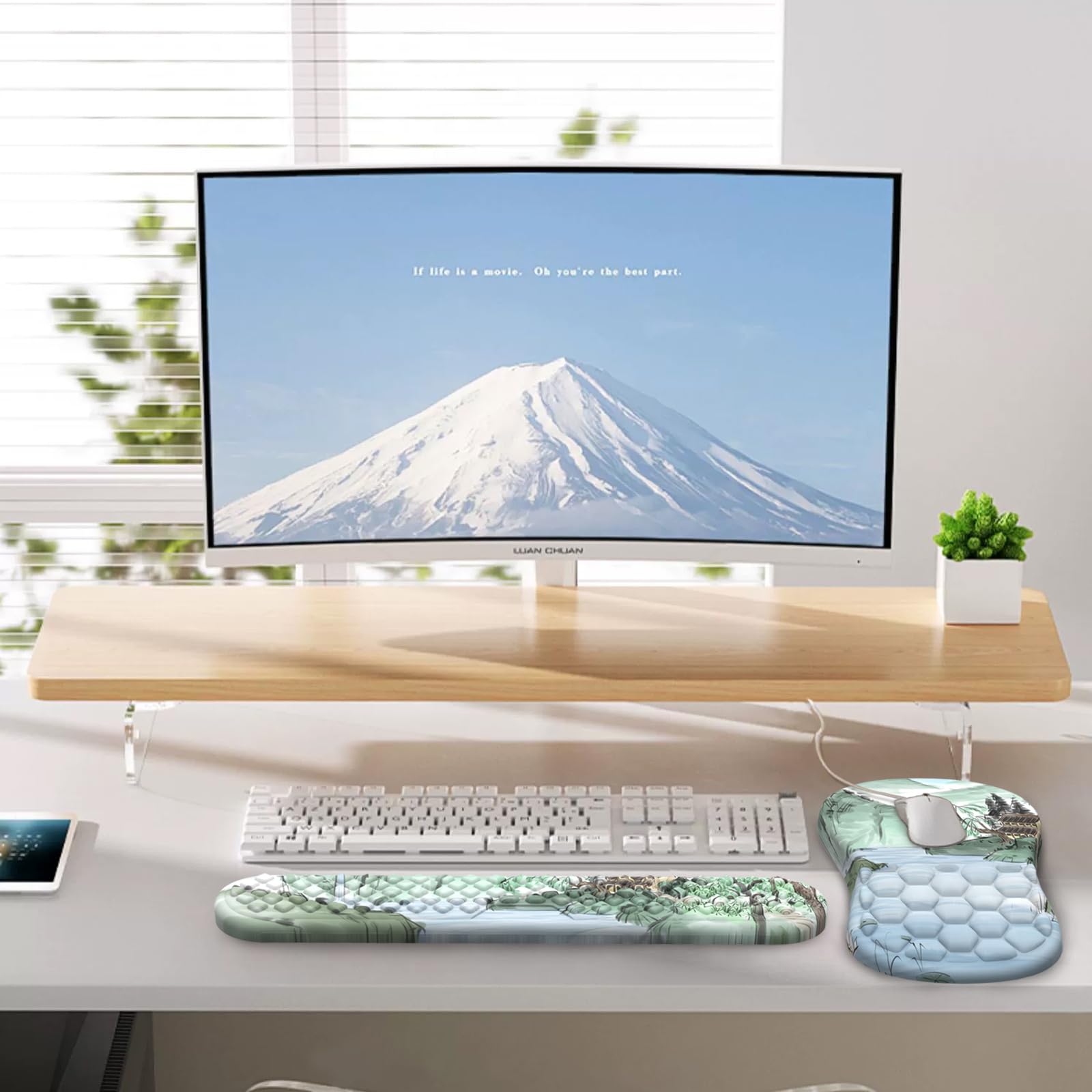 Laokiiy Ergonomic Mouse Pad Wrist Rest, 2 in 1 Keyboard Pad for Office