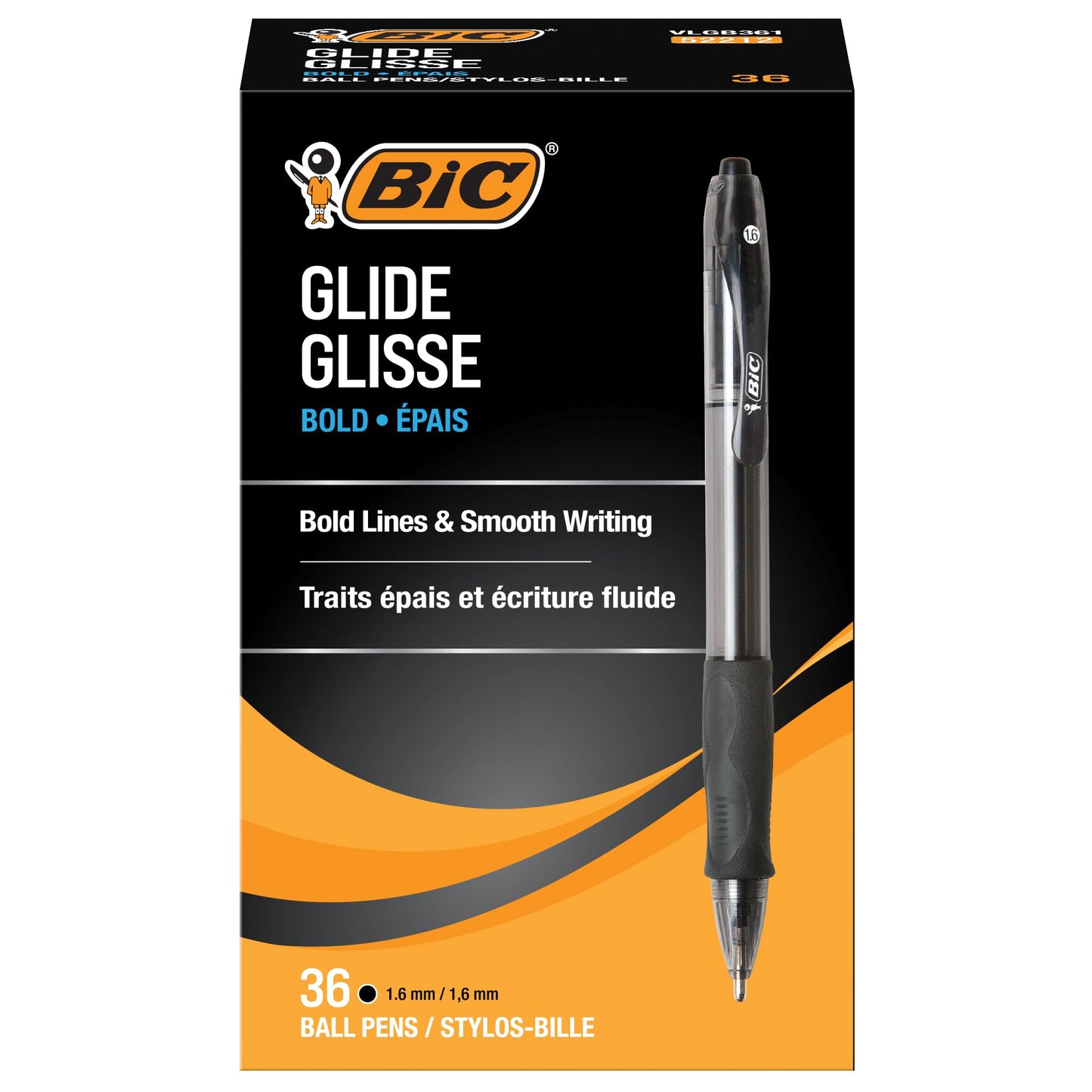 BIC Glide Bold Black Ballpoint Pens, Bold Point (1.6mm), 36-Count Pack