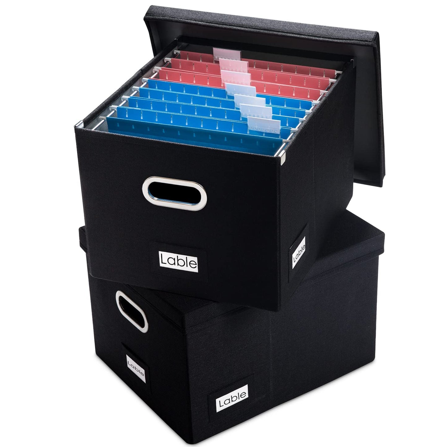 PRANDOM File Organizer Box - Set of 2 Collapsible Decorative Linen Filing Storage Hanging File