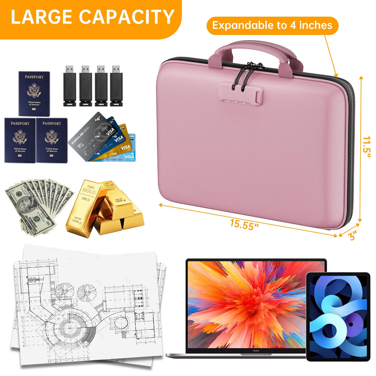 DocSafe Fireproof File Organizer with Lock, Hard-Shell Case Fireproof Document Box with 13 Pocket