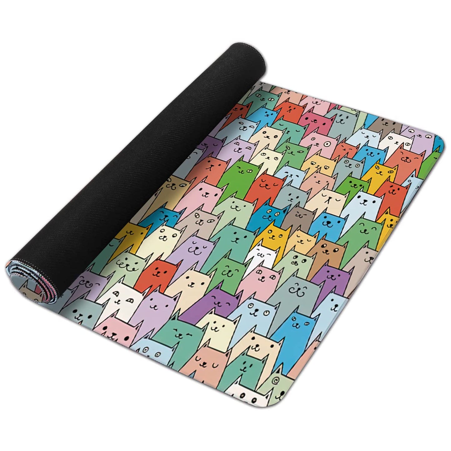 Cute Colorful Cats Extended Gaming Mouse Pad Large Desk Mat with Non-Slip Rubber Base and Stitched
