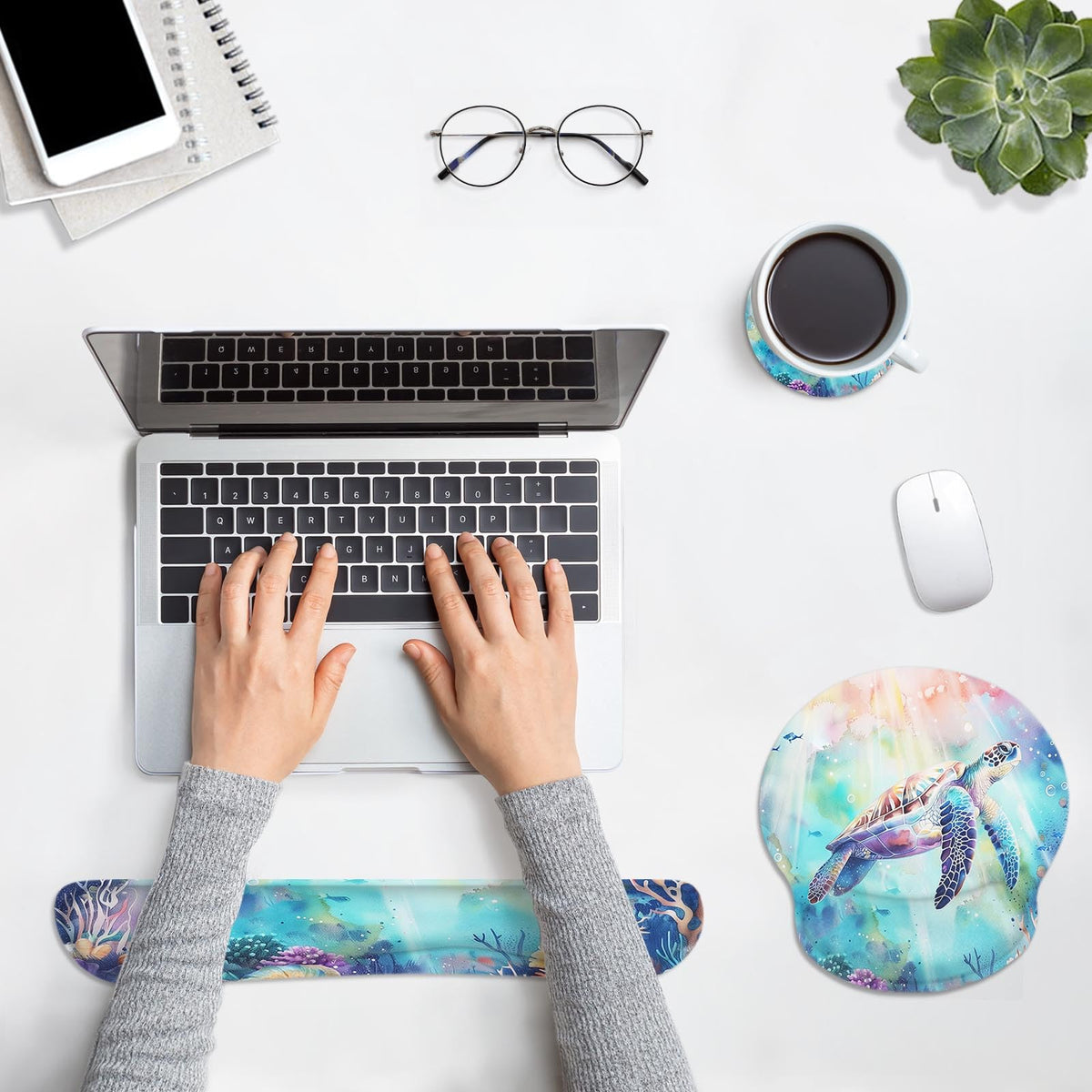 Britimes Ergonomic Mouse Pad Set with Wrist Rest, Cute Sea Turtle