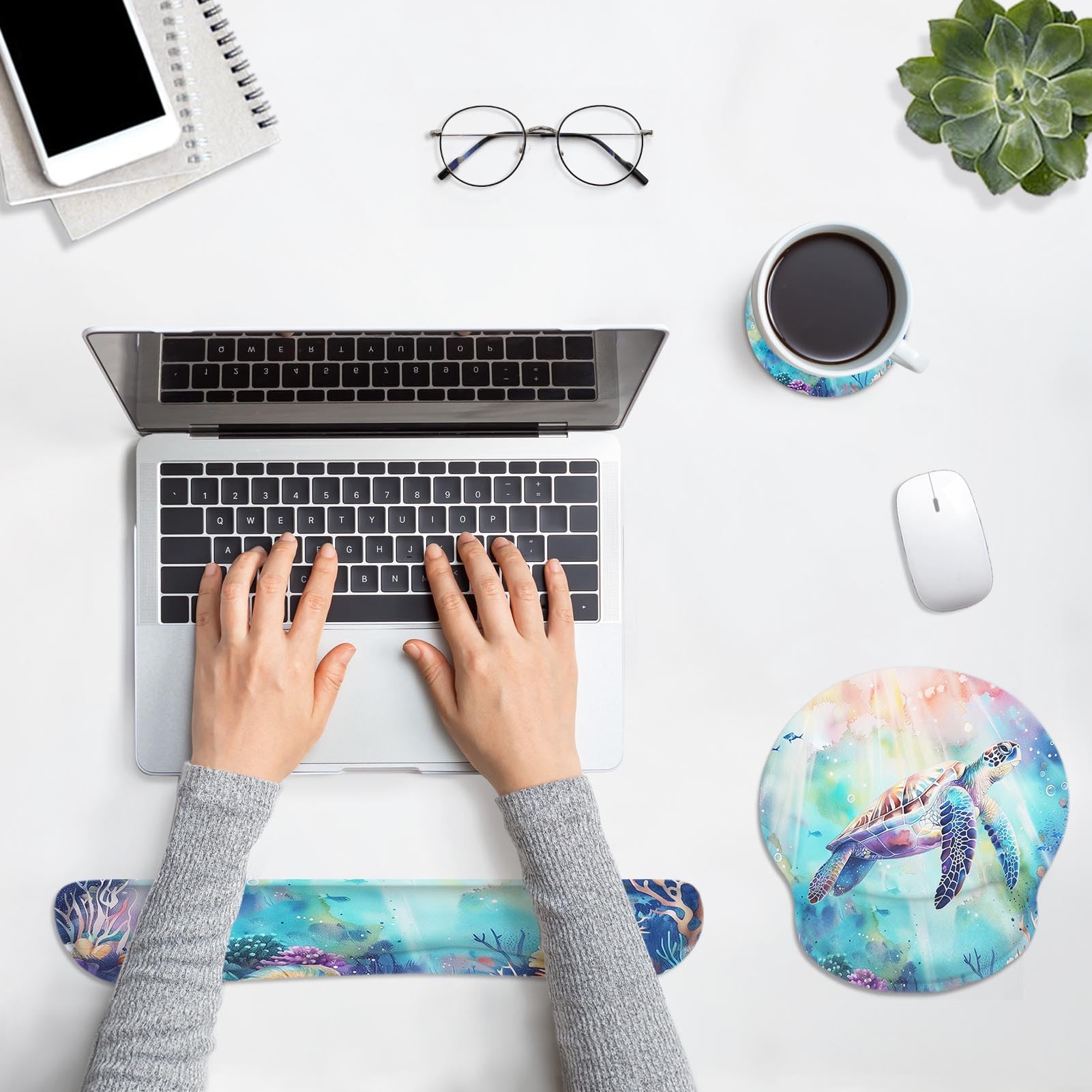 Britimes Ergonomic Mouse Pad Set with Wrist Rest, Cute Sea Turtle