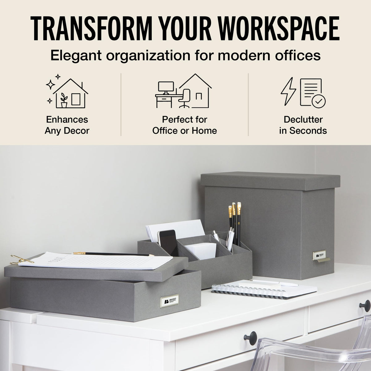 Bigso Oskar Fiberboard Label Frame Document Letter Box | Grey