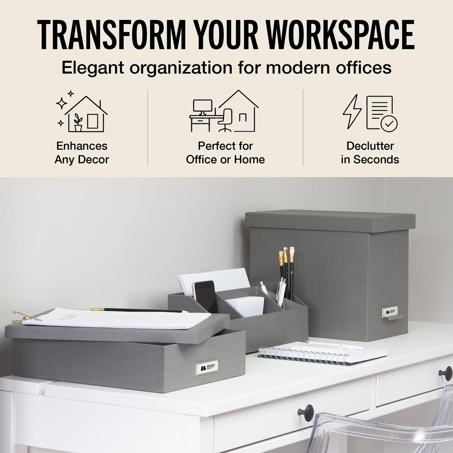 Bigso Box of Sweden Oskar Fiberboard Label Frame Document Letter Box | File Organizer for Important