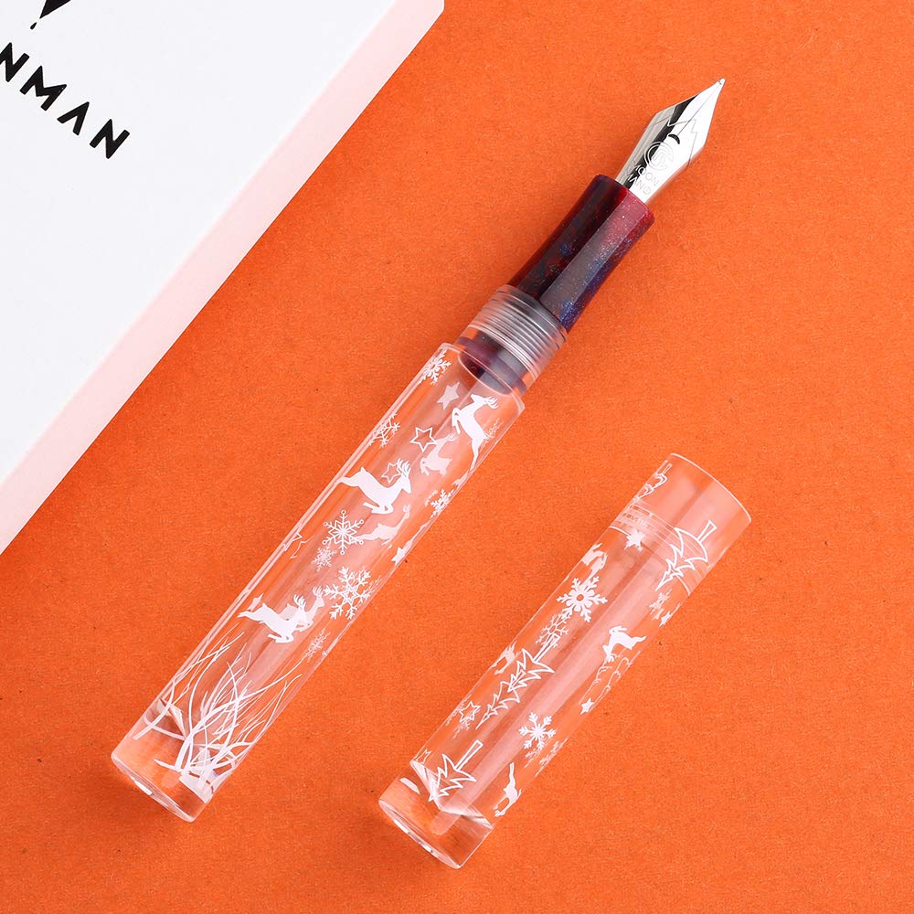 erofa C1 Snowflake Eyedropper Fountain Pen Bent Nib, Double Ink Filling System with Original Box