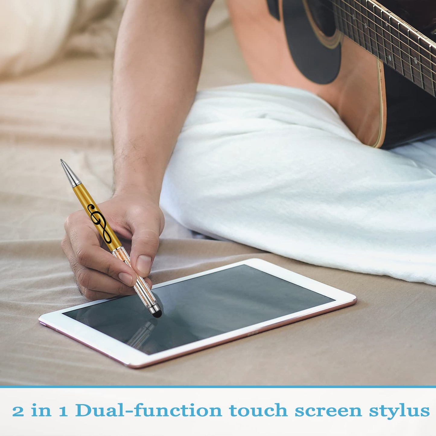 Outus 24 Pieces Stylus Music Pen 2-in-1 Piano Student Gift Crystal Ballpoint Retractable Pen