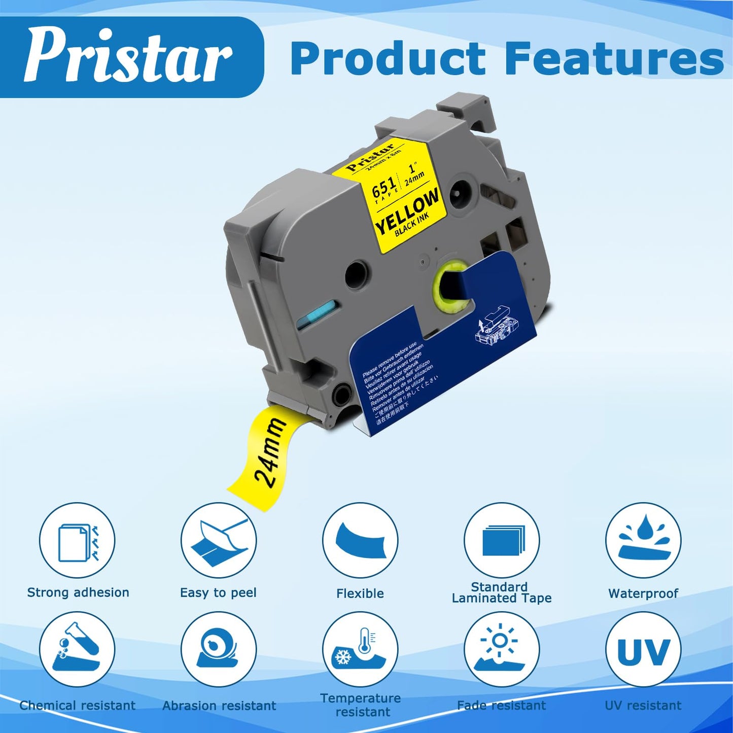 Pristar TZe-651 Black on Yellow Compatible for Brother 24mm 0.94 Tape