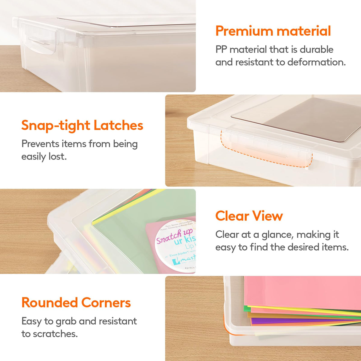 Lifewit 5 Qt Clear Storage Bins with Lids, 4 Pcs
