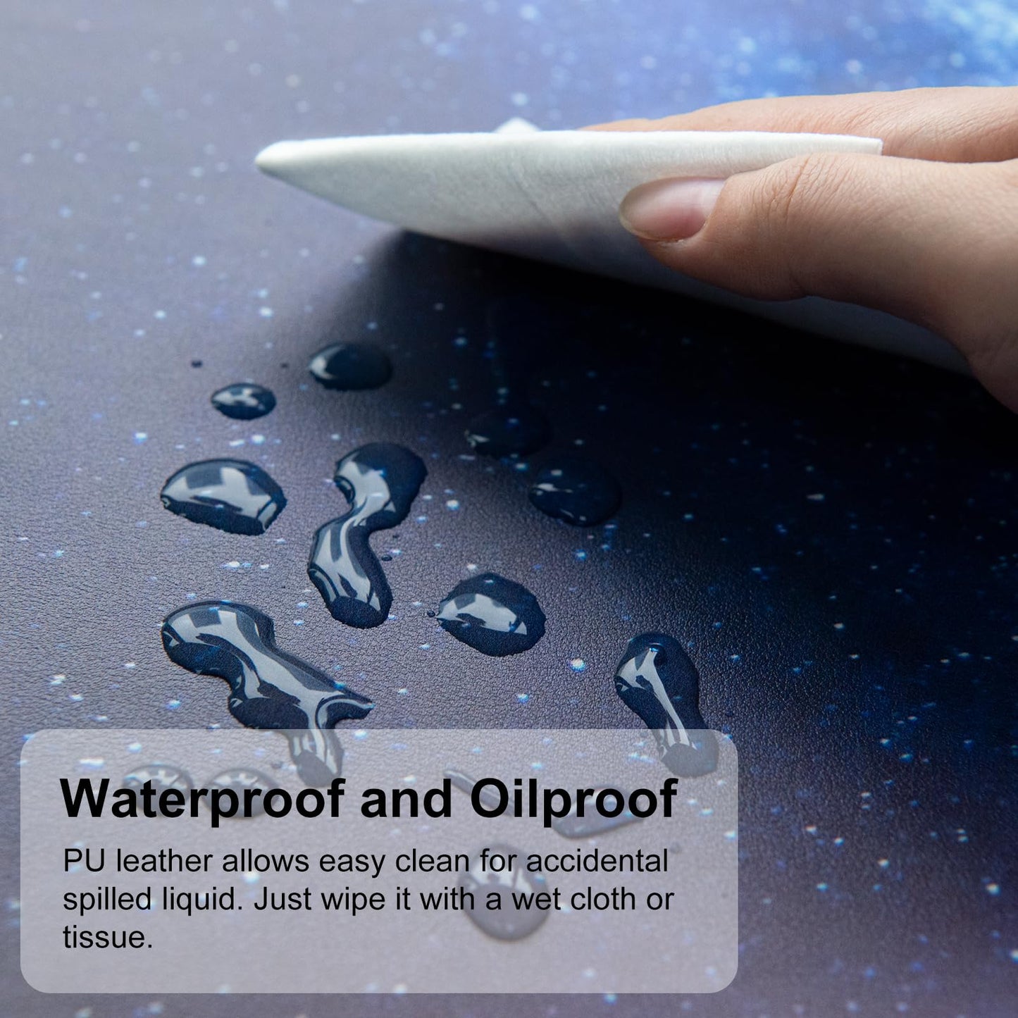 QiyI PU Leather Large Mouse Pad, Office Decor, 31.5" x 15.7", Blue Galaxy
