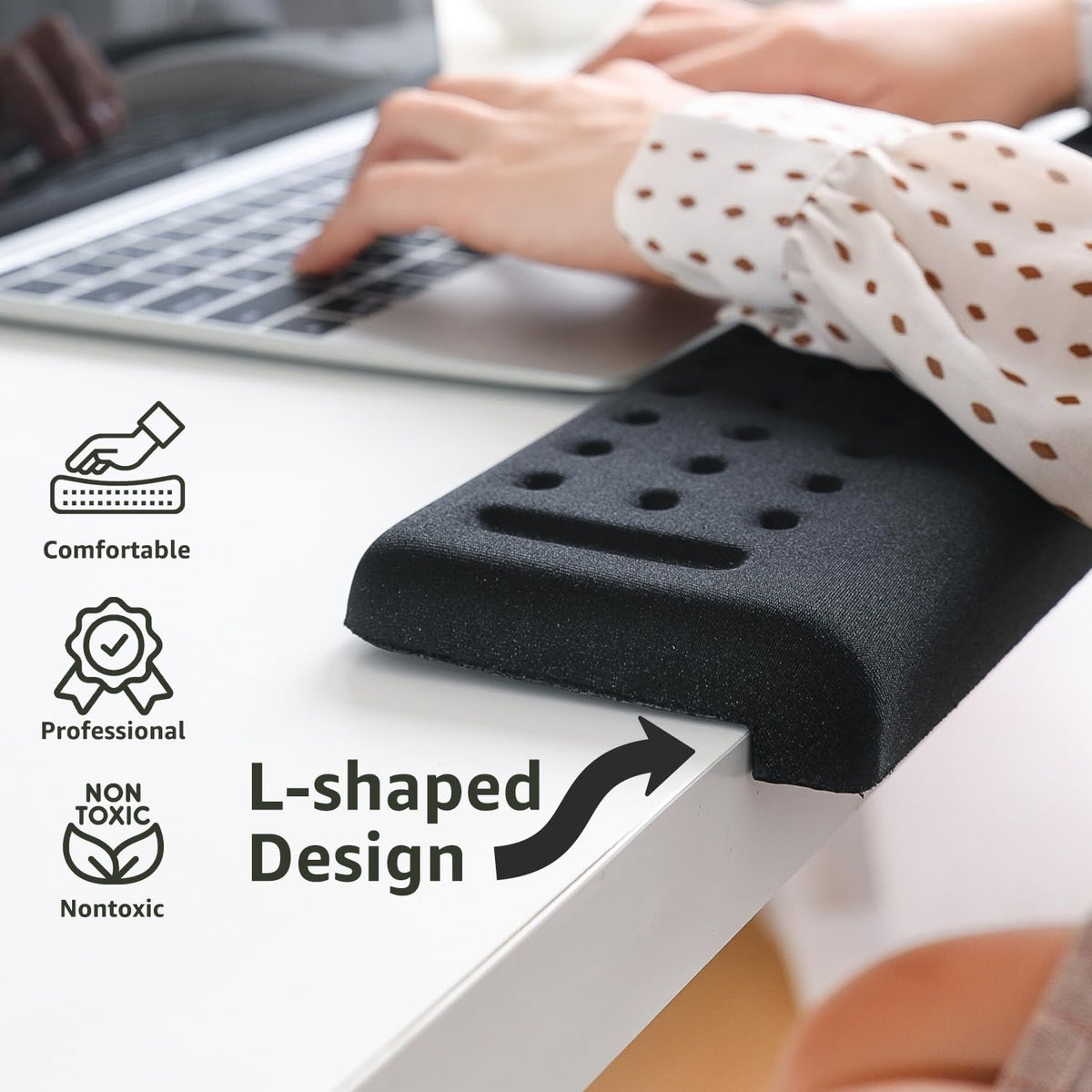 L-Shaped Desk EdgeRest, 2-Piece Set, Plam & Wrist & Forearm & Elbow Comfort Support for Table or