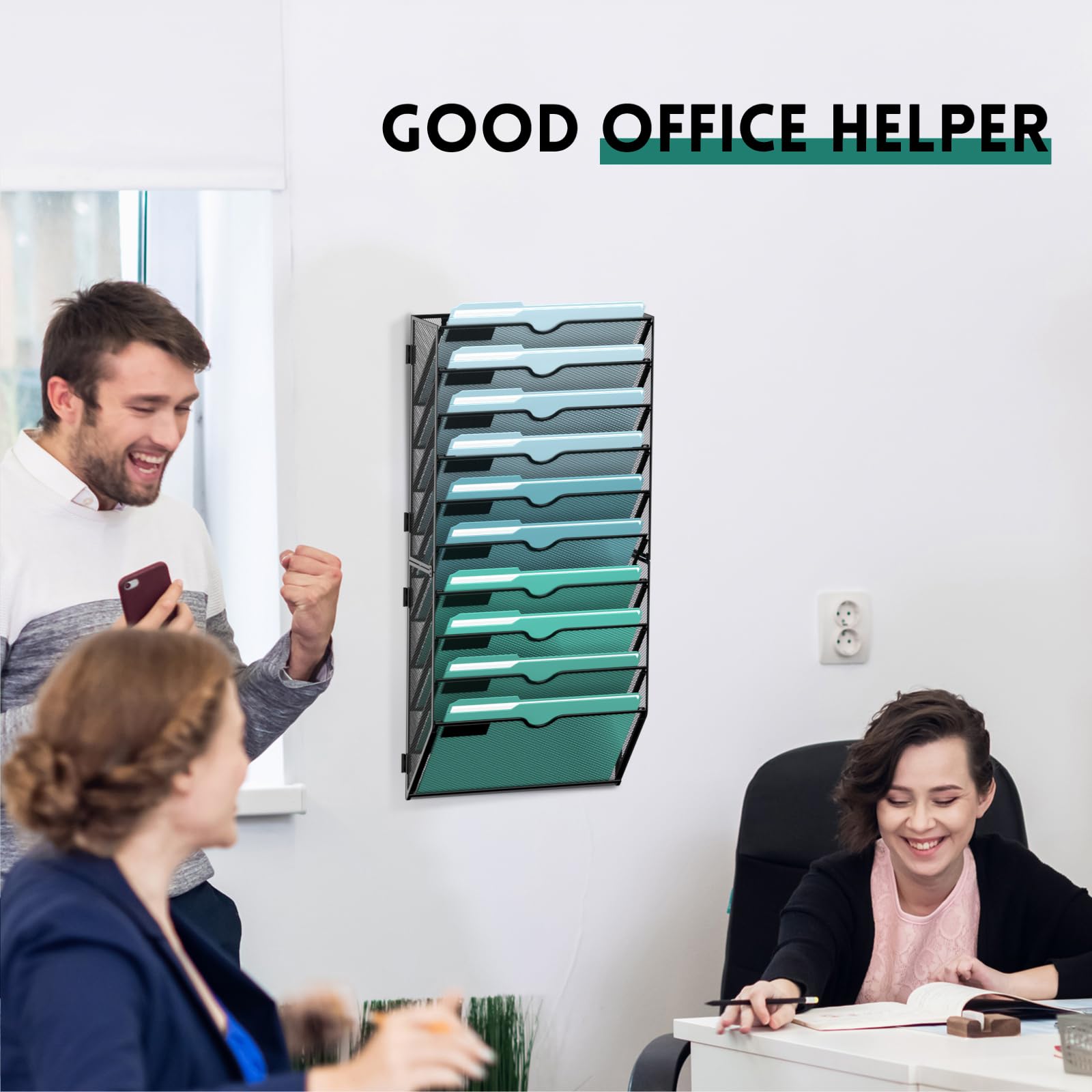 10-Tier Wall File Organizer, Hanging File Holder, Wall Mounted Mail Sorter