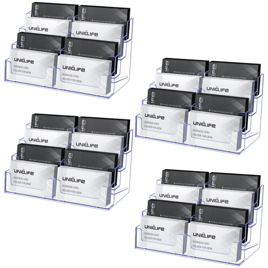 Uniclife 4 Pack Acrylic Business Card Holder for Desk 8 Slots Clear Business Card Display Stand for