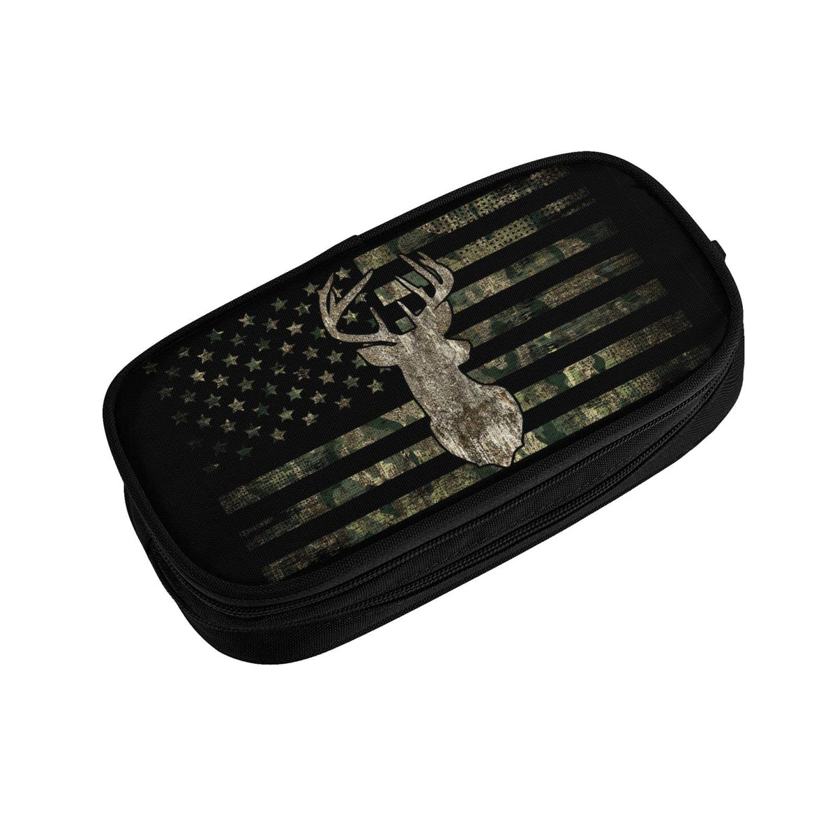 YETTA YANG Retro Patriotic American Flag Deer Pencil Box Case for Pen Holders Office Supplies Big