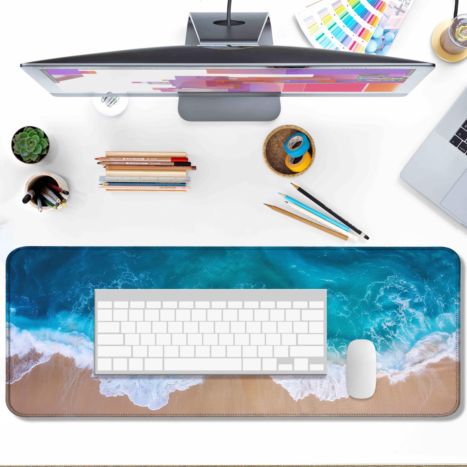 AYKDTFN Beach Large Mouse Pad, Ocean Wave Desk Mat for Game, Office & Home