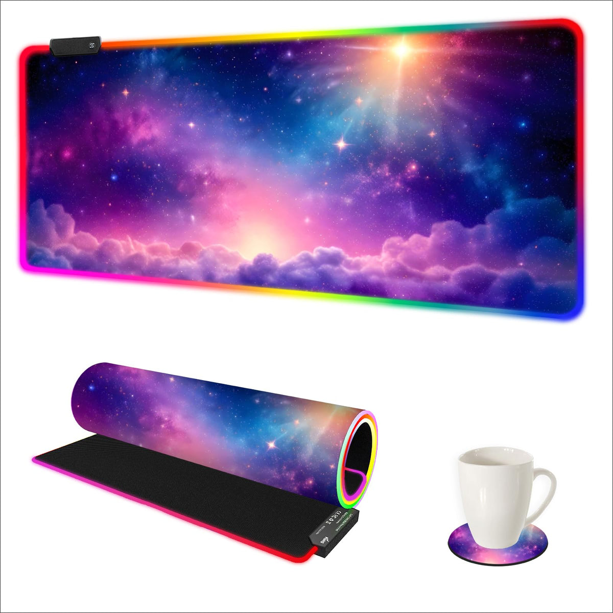 DINKY RGB Gaming Mouse Pad, Large Mousepad with Led Light, Desk LED Keyboard Pad, Non-Slip Rubber