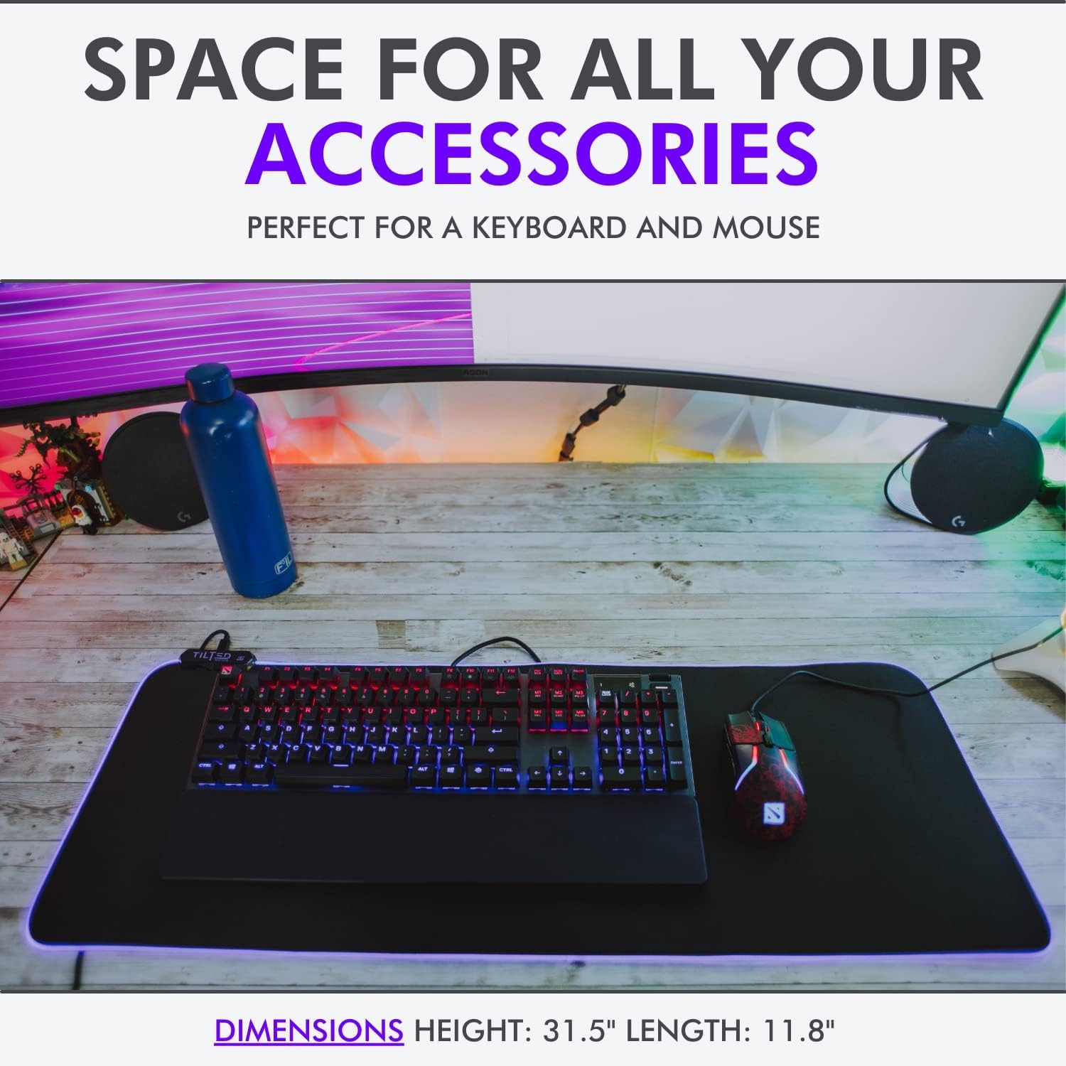 Tilted Nation RGB Mouse Pad for Gaming - Large LED Mousepad - LED Desk mat with 8 Adjustable Light