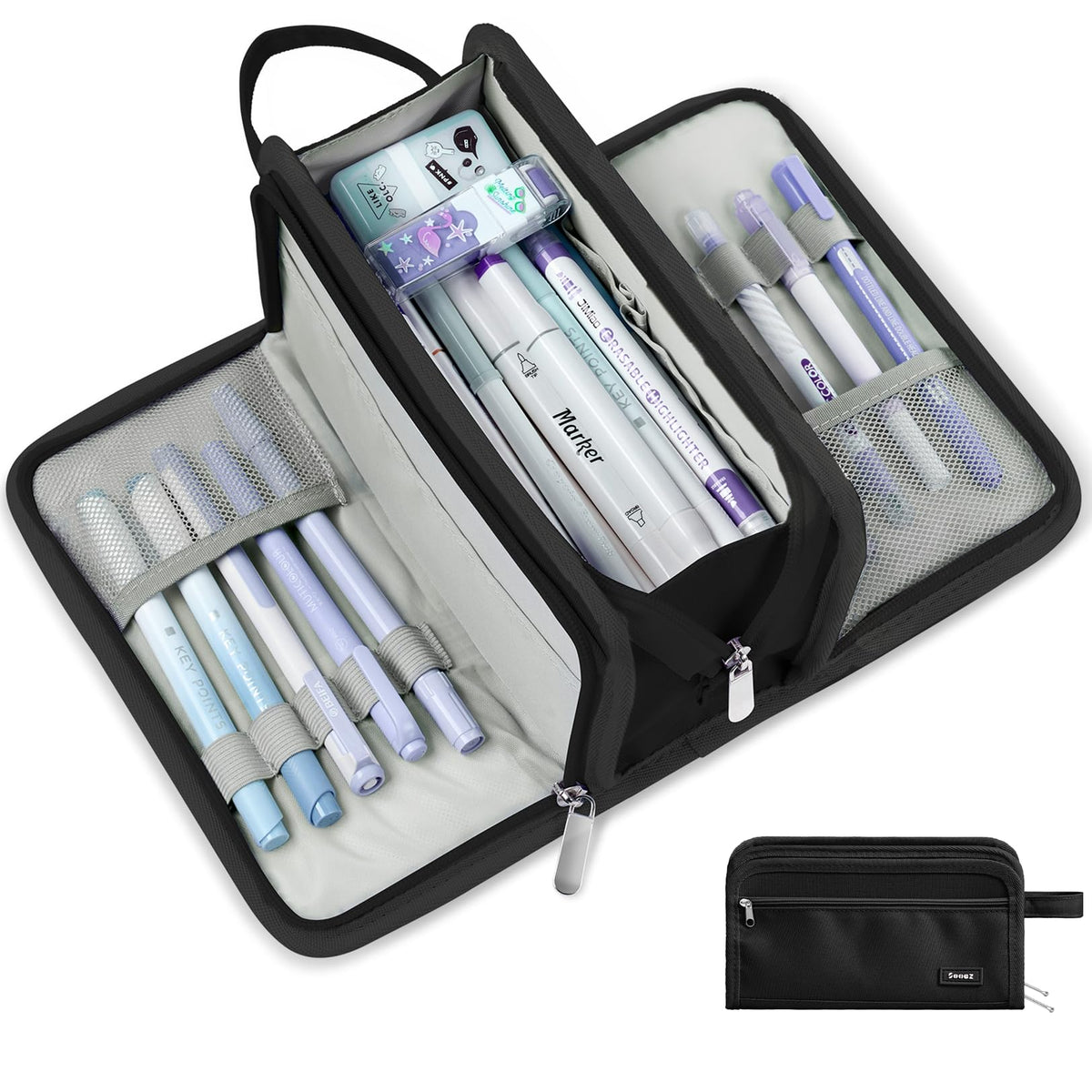 Sooez Large Pencil Case, Pencil Pouch, Pencil Bag, Pencil Box, Pure Black