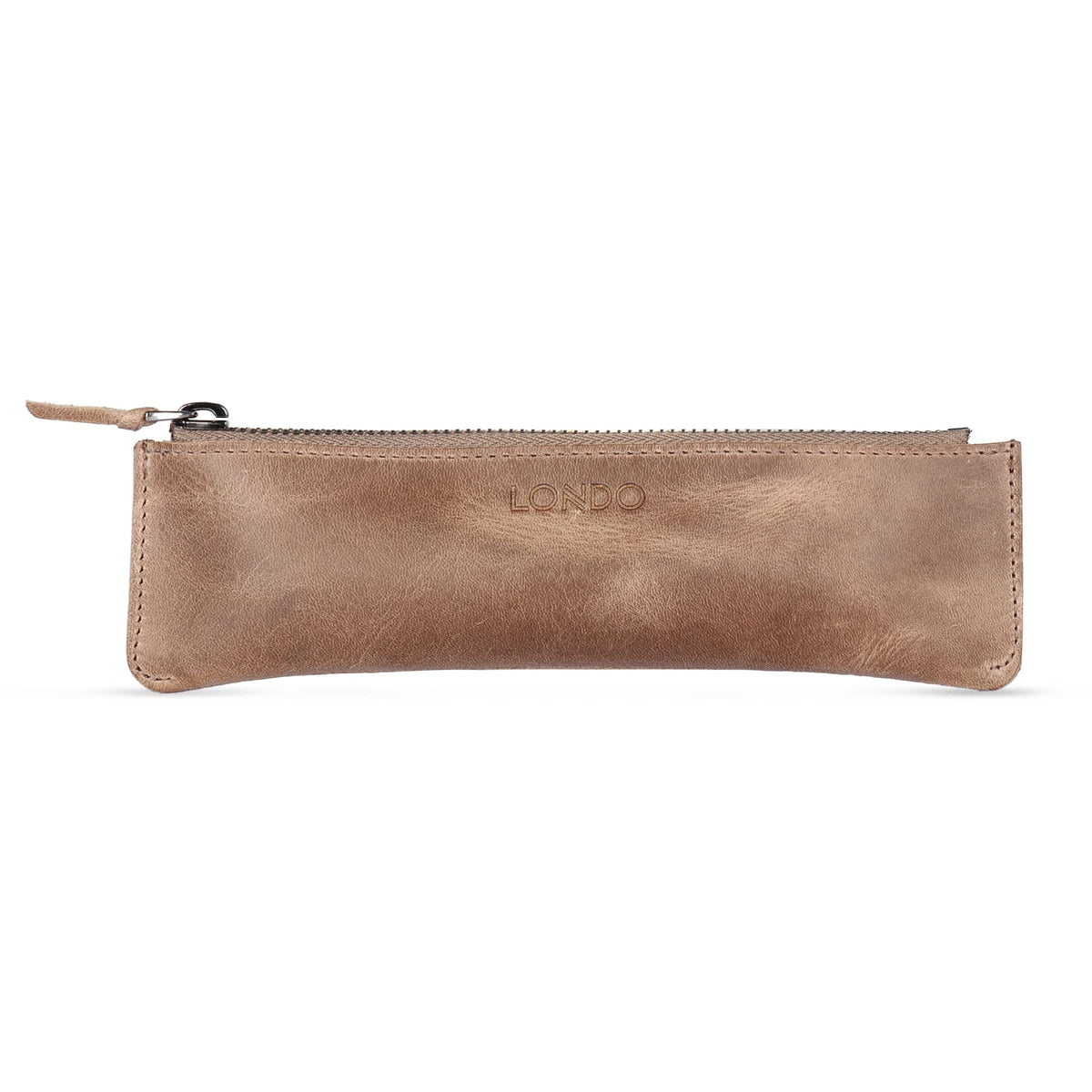 Londo Genuine Leather Pen Case with Zipper Closure, Pencil Pouch Stationery Bag