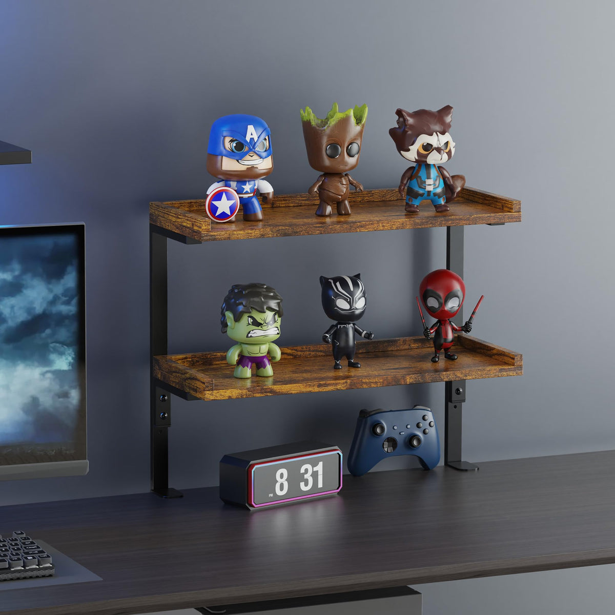 ART-GIFTREE Clamp On Desk Shelf 2-Tier, 16.5 in Wood Shelving Unit for Office Desk/Gaming