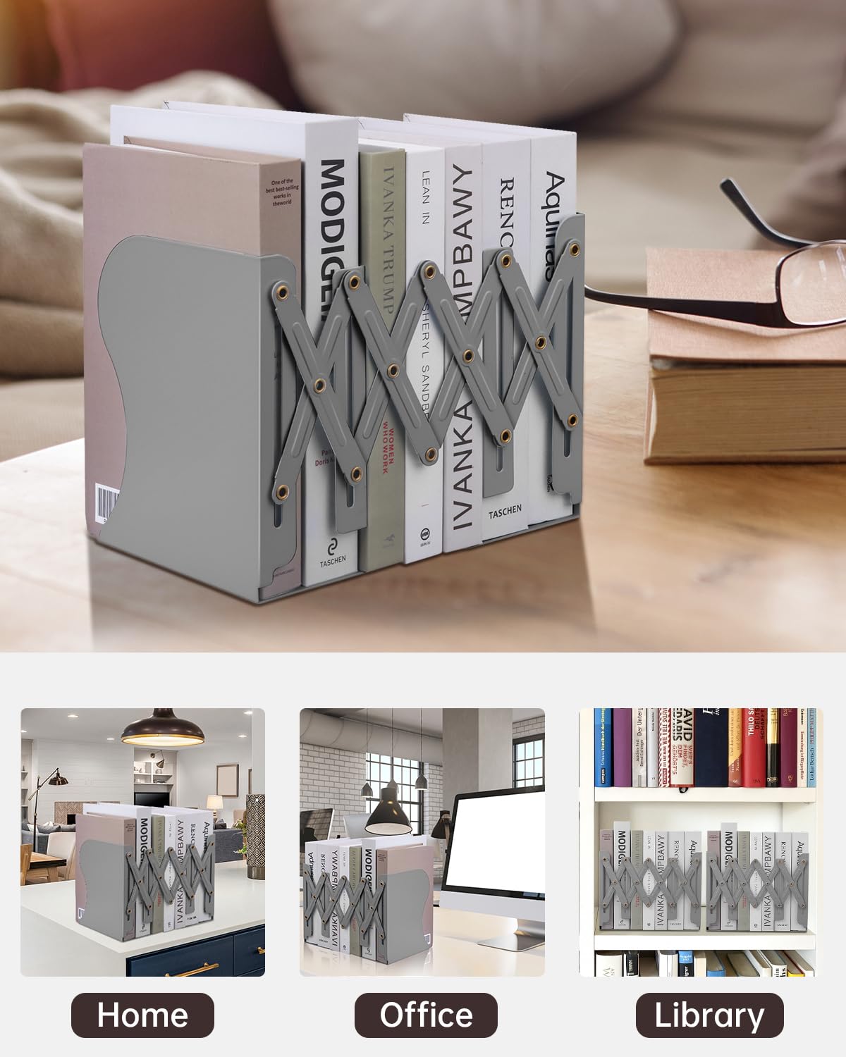 Honagu Adjustable Bookends, Metal Book Ends for Shelves Heavy Book