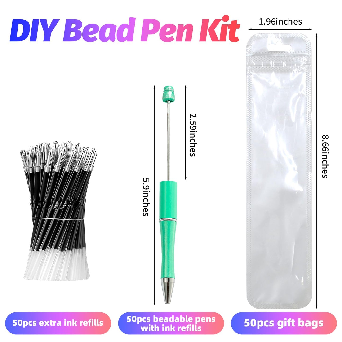 DASTTUIS 300 Pieces DIY Beadable Pen Kit – 100 Plastic Ballpoint Pens with Refills & Bags – School
