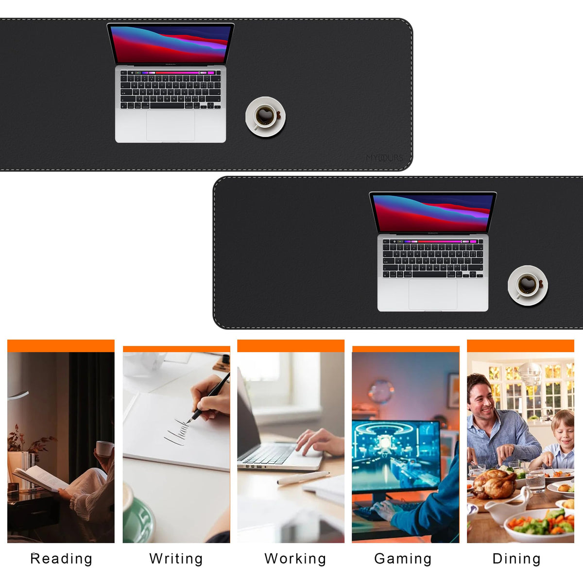 Mydours PU Leather Desk Mat 74.8"x15.7", XXL Large Gaming Mouse Mat, Black