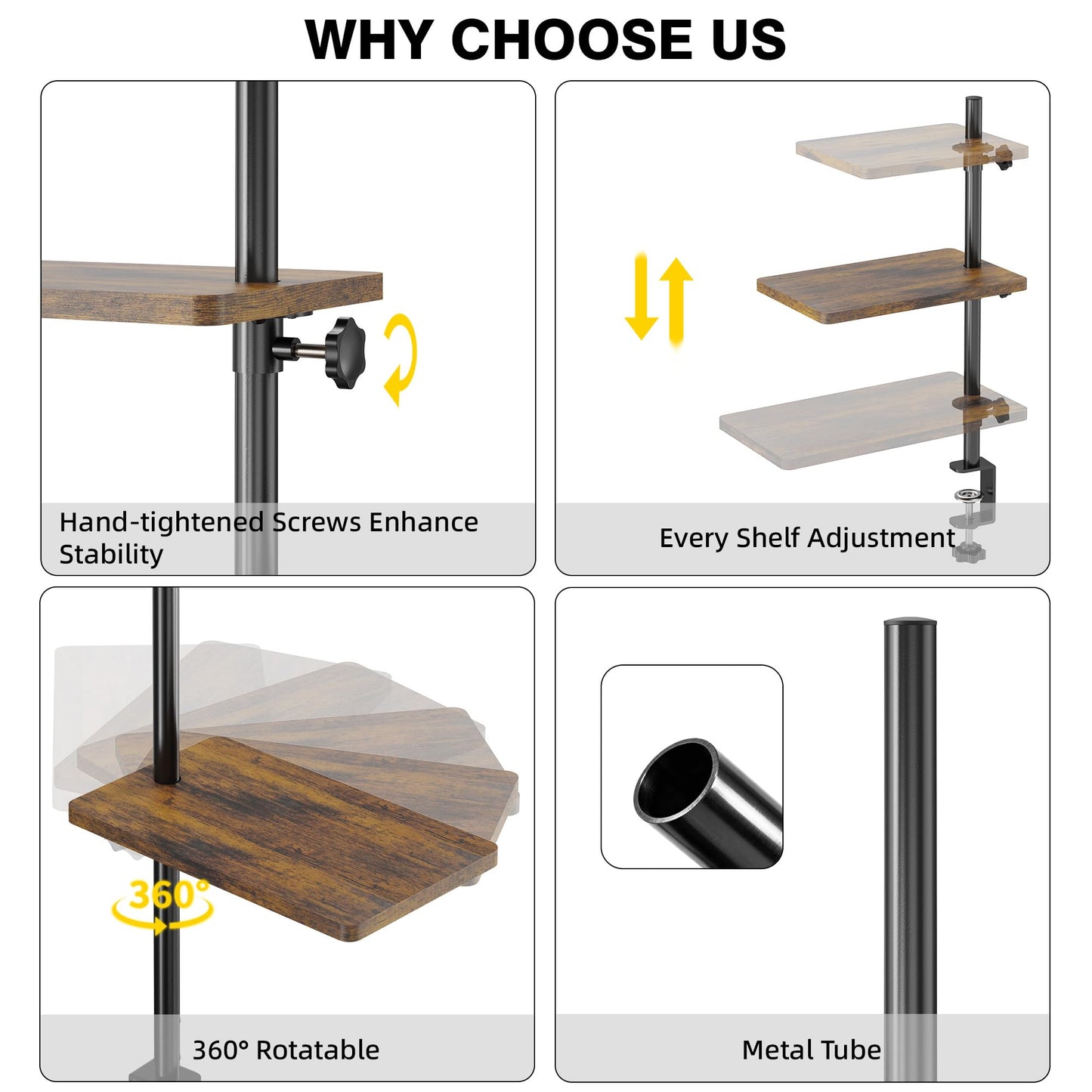ART-GIFTREE 3 Tiers Clamp On Desk Shelf, 360° Angle Adjustable Desktop Shelf Organizer for Home